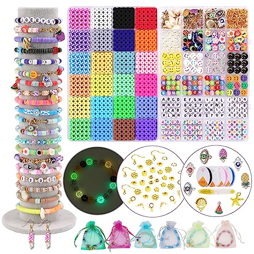 JQEEYGV Friendship Bracelet Kit, 2 Boxs 7300Pcs Clay Beads for Bracelet Making Kit with Number Letter Beads DIY Jewelry Charms Making Crafts Gifts for Girls Ages 6-12 - color: 7300Pcs 24Colors