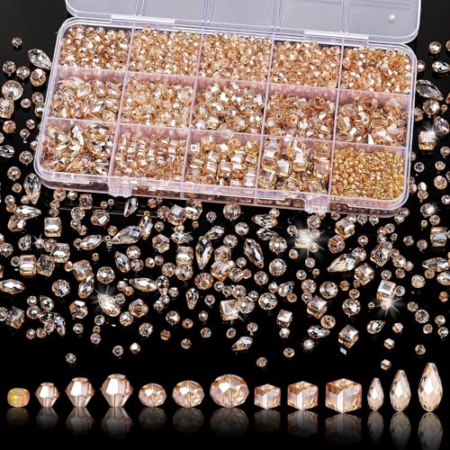 Song Xi 1500PCS Glass Beads for Jewelry Making, Assorted Faceted Crystal Beads Kit for Bracelet Earring Necklace, for DIY Clear and Iridescent Christmas Gift (Champagne Color) ﻿ ﻿ - color: Champagne Color