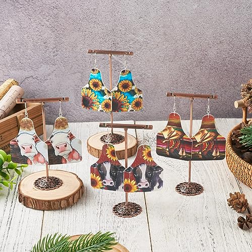 Elecrelive 4 Pairs Western Style Imitation Leather Earrings Beer Bottle Shape Pendants in Flower Cattle Cowboy Hat Pattern with 10pcs Plastic Ear Nuts for Boho Earring DIY Jewelry Making - color: Western Style-4