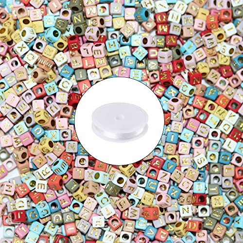 Letter Beads, Augshy 1400 Pcs Morandi Cube Alphabet Bead,Square Letter Beads with 1 Roll 10M Crystal String Cord (6mm) - color: Morandi