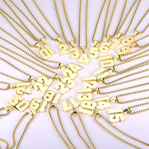 Number Necklaces Personalized Necklaces 18K Gold Plated Initial Number Pendant Stainless Steel Chain Sports Necklaces for Men Women - color: Gold, style: 7