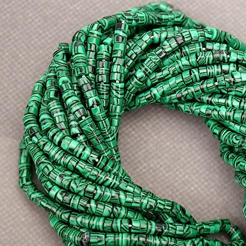 BONNY BOXX 150PCs Natural Malachite Spacer Beads, Loose Semi Precious Flat Round Gemstone Heishi Disc Stone Beads for Beading Jewelry Making 4mm*2mm - color: Malachite, size: 4MM*2MM
