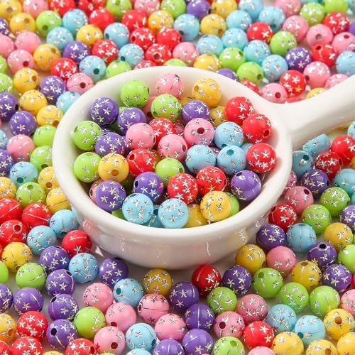 8mm Acrylic Beads 600pcs Star Spacer Bubble Bead Plastic Crafts Bead for DIY Necklaces Bracelets Earrings Jewelry Making (Purple&red) - color: purple&red