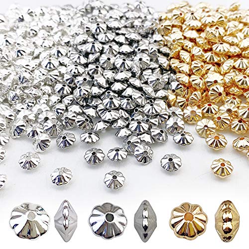 COIRIS 600pcs 3 Colors Corrugated Saucer Spacer Beads 6mm Gold Silver Rhodium Plated Metal Loose Beads for Bracelet Necklace Earring Jewelry Making Supplies(RT-CCB2) - color: CCB02, size: 5-6mm