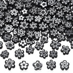 AHANDMAKER 112 Pcs Millefiori Lampwork Glass Loose Assorted Bead Flat Flower, Black Flower Beads, Daisy Floral Loose Glass Spacer Beads for DIY Necklace Bracelet Earring Jewelry Making