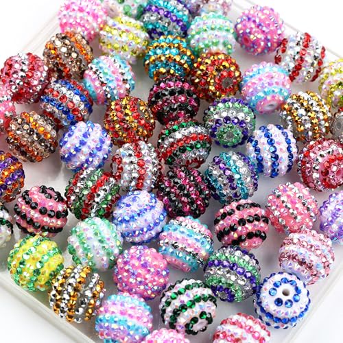 30PCS 20MM Bubblegum Beads for Pens, Stripe Rhinestones Disco Ball Chunky Large Acrylic Round Beads for Bag Focal Beadable Pen Keychain Making Jewelry Bracelet Making DIY Crafts - color: Stripe Rhinestones