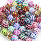 30PCS 20MM Bubblegum Beads for Pens, Stripe Rhinestones Disco Ball Chunky Large Acrylic Round Beads for Bag Focal Beadable Pen Keychain Making Jewelry Bracelet Making DIY Crafts - color: Stripe Rhinestones