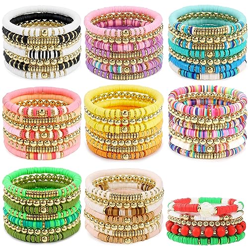 JMUQ 14 Strands Black Clay Beads Bracelet Making Kit, 5500 Flat Polymer Clay Heishi Beads for Friendship Bracelets Jewelry Making Kit with Letter Pearl Gold Spacer Beads for Women - color: black