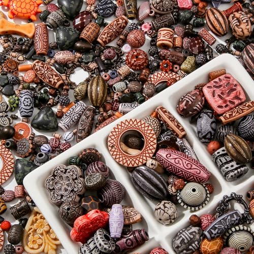 200G Vintage Acrylic Beads 240-320pcs Assorted Aesthetic Bead Bulk Color Flower Leaf Acrylic Beads for Keychain Bracelets Jewelry Making DIY Plastic Craftscoffee Brown - color: coffee brown