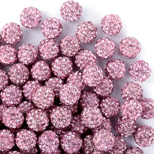 10mm Clay Rhinestone Beads for Bracelets, 100 Pcs Sparkle Crystal Beads for Jewelry Making, Glitter Round Shamballa Disco Ball Design for DIY Crafts Necklace Earrings Decoration (Pink) - color: Pink