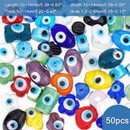 PH PandaHall 50pcs Evil Eye Beads, Handmade Lampwork Spacer Bead Bracelet Connector Bead Craft Beads for DIY Bracelets Earrings Necklace Jewelry Making, Mix Colors