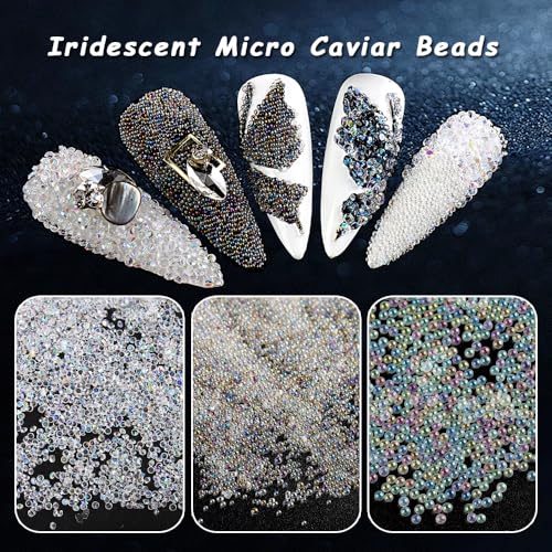 Tiny Nail Rhinestones 1.5mm Clear AB Mini Pixie Crystals Gems, 0.6-0.8mm Iridescent Micro Caviar Beads Sugar Glitter Beads Dust Charms for Nail Art Design DIY Crafts Accessories - color: Clear AB Mini