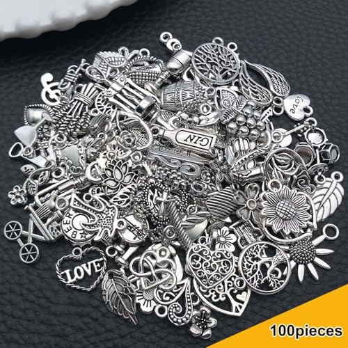 100 Pieces Jewelry Making Charms Pendants for Bracelet Bulk lot Necklace Earrings Keychain Charms Beads DIY Kit Trendy Craft - style: Love Music Leaves