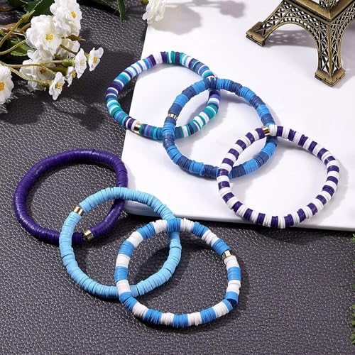 3600pcs Mixed Blue Clay Beads for Bracelets Making, 10 Strands Flat Round Polymer Clay Disc 6mm Spacer Heishi Beads for Jewelry Making Earring Necklace (Mixed Blue, 6mm) - color: Mixed Blue