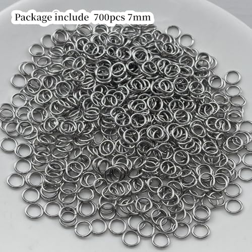 700pcs 7mm Stainless Steel Jump Rings Connector O Rings Accessories for Bracelet Necklace Earrings Lanyard Keychain DIY Craft Jewelry Making Supplies - size: 7mm