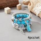Bohemian Multilayer Beaded Bracelet Set, Colorful Stacked Stretch Bracelets with Tassel and Wing Charm - color: xhy021-8