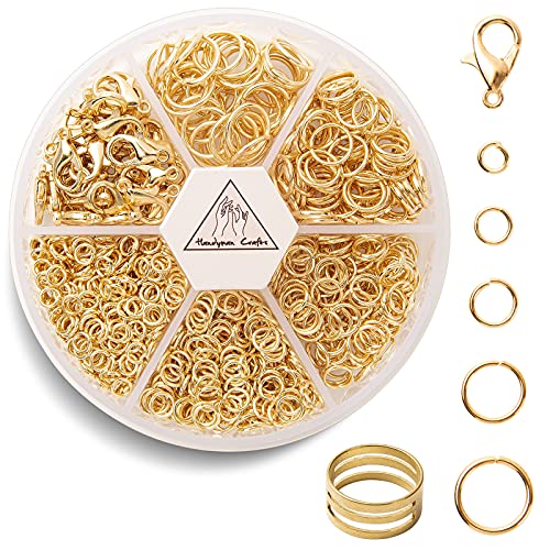 Handyman Crafts Jump Rings Kit With1000PCS Open Jump Rings 40PCS 12mm Lobster Clasps and Jump Rings Opener for Jewelry Making Keychains and Necklace Repair (Gold) - color: Gold
