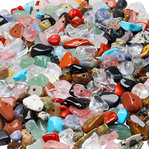 LAIDANLA Multicolor 400pcs Natural Chip Stone Beads 5-8mm Healing Crystal Irregular Gemstones Drilled DIY Loose Rocks Bead Crystal for Bracelet Earrings Necklace Jewelry Making Crafting - color: A-multicolor