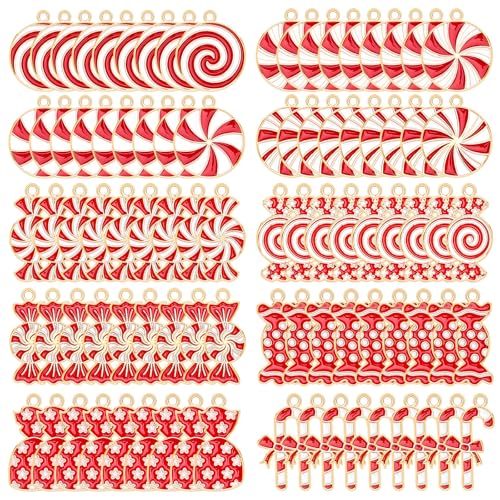 SANNIX 90 Pcs Christmas Charms for Jewelry Making, Xmas Candy Charms Red White Candy Cane Holiday Charm Pendants for Bracelets Necklaces Earrings Making and Crafting - color: Red White