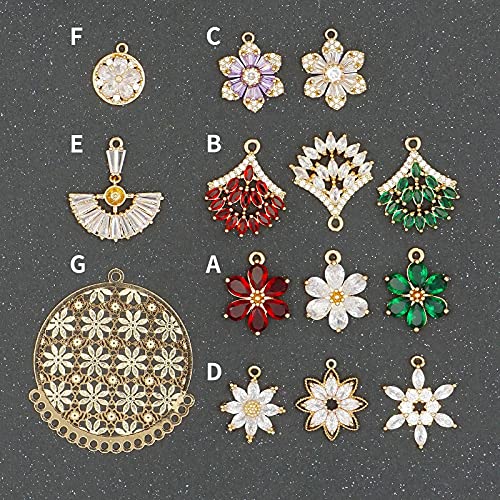 Crystal Zirconia Gold Plated Brass Charms for Jewelry Making Bracelet Necklace Earring Pendant Craft Supplies DIY Accessories - color: FlowerC-Mix-6Pcs
