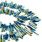 SUNYIK Blue/Gold Titanium Coated Crystal Points Quartz Rough Sticks Spikes Point Beads 15 inch Strand Drilled - color: Blue/Gold(Rough), size: 0.4"-1.3"
