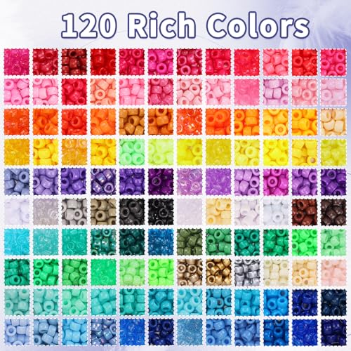 QUEFE 5 Boxes Bracelet Making Kit 120 Colors Pony Beads Kandi Beads Kit 4700pcs Kandi Starter Kit Rave Beads Friendship Bracelets with Letter Bead Pony Beads Kit for Beginners - color: 120-color
