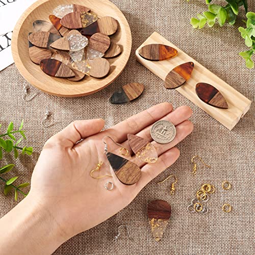 FASHEWELRY Resin Wood Earring Kit with 24pcs Teardrop Wooden Resin Earring Charms, Blanks, Findings, Open Jump Rings, French Hooks for Jewelry Making - color: 0Teardrop-24Pcs