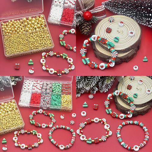 ZSFLZS Gold Beads Christmas Polymer Clay Beads Bracelet Making Kit, Round Spacer Bead 3/4/6/8mm 4 Size Smooth Ball Christmas Bead for Jewelry MakeDIY Bracelet, Necklace, Earring Making - color: Gold+ soft beads