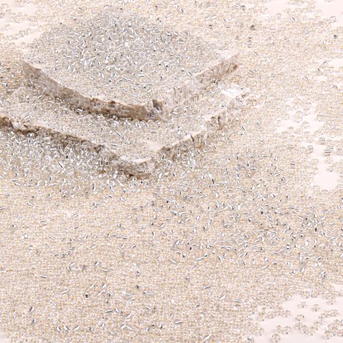 8/0 Glass Seed Beads Bulk, Clear Silver White 3mm Tiny Round Craft Seed Bead, Small Mini Pony Beads for Jewelry Making Bracelet Necklace Wrist Beading Weaving Supplies, 2500pcs - color: CLear Silver White