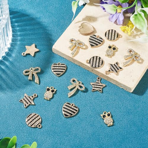 Craftdady Crystal Rhinestone Pendants Butterfly Heart Rhombus Bowknot Earring Charms Alloy Enamel Metal Pendants Light Gold Bracelet Charms for DIY Craft Necklace Jewelry Making - color: Light Gold 5 Styles