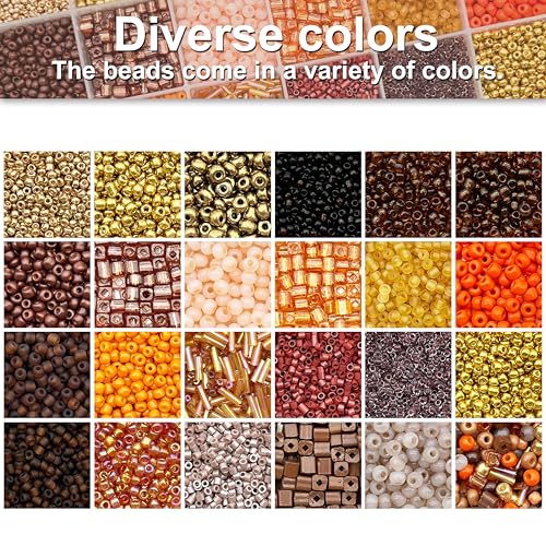 JINNBEY 24 Grids Mixed Style Seed Beads for Jewelry Making Kit, Glass Tubular Beads Glass Bugle Beads for Art and Craft Supplies, Beading Bracelet Set (with Memory Metal Wire)