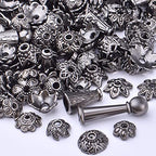 BronaGrand 100 Gram Gun Black Flower Bead Caps Tibetan Alloy Mixed Styles Spacer Beads Caps End Caps Craft Supplies for DIY Earrings Bracelet Necklace Jewelry Making Accessories - color: Gun Black