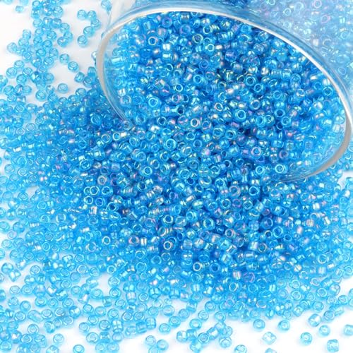 Size 3 mm 8/0 Glass Seed Beads, 5100 Pcs Small Mini Spacer Loose Pony Beads for Jewelry Making and DIY Crafts (Aqua Iris) - color: Aqua Iris, size: Medium