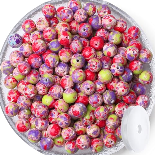QINJIEJIE 60PCS Colorful Imperial Jasper Beads 8mm Stone Beads Round Loose Green Purple red Gemstone Bead for Bracelet Beading Crystal Jewelry Making DIY Necklace Earrings 0.32" - color: Colorful Imperial Jasper - B, size: 60PCS