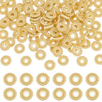 BENECREAT 100Pcs Real 18K Gold Plated Spacer Beads, 7.5x2mm Flower Metal Spacer Beads Heishi and Rondelle Bead for Jewelry Making Findings and Craft Work, Hole: 2mm