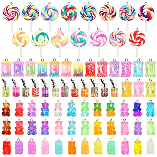 ZOCONE Colorful Candy Pendant Charm, Cute Resin Charms for Jewelry Making Keychains Necklace Bracelet Earrings, Resin Supplies for DIY Crafts Decoration - color: Mixed 79Pcs