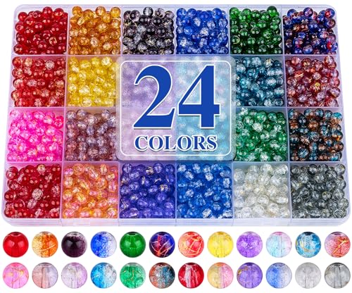 XSEINO About 1200+ PCS 6mm Golden Silk Style Glass Beads Bracelet Making Kit,24 Assorted Colors Golden Silk Series Crystal Beads for Bracelet and Jewelry Making and DIY Crafts,Friendship Bracelets - color: Floral Glass Beads