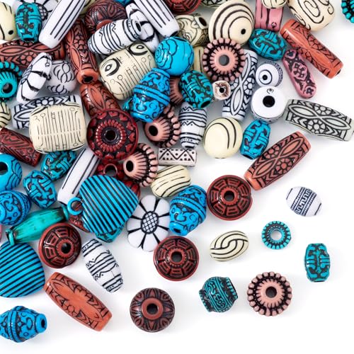 Cheriswelry Assorted Acrylic Beads for Bracelet Making Kit Vintage Bead Tube Barrel Round Heart Charm Beads Aesthetic Bead Spacers 7-25mm for Necklace Keychain Halloween Jewelry Making (100G) - color: Mixed Color*3