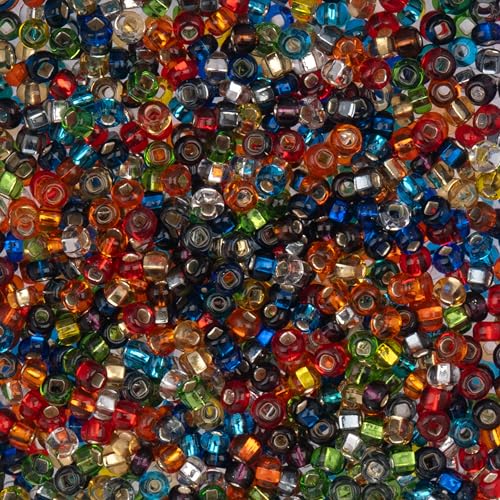 John Bead 8/0 Czech Glass Seed Beads 22 Grams Silver Lined Multi Mix for DIY Arts Crafts Jewelry Bracelets Necklaces Earrings Phone Charm Making - color: Silver Lined Multi Mix