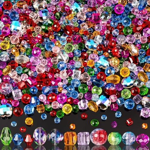 1272pcs Glass Beads for Jewelry Making - Colorful Rainbow Craft Crystal Beads with Loose Beads Sparkly Beads Hole Drilled DIY for Bracelets Craft Earrings Making - color: Colorful Rainbow Crystal Beads, size: 1272pcs