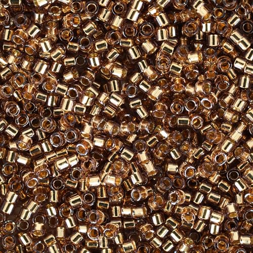 Miyuki Delica Seed Beads – Size 11/0 (1.6 mm), DB2524, Gold Plate Champagne-Lined, 7.2 g, Approx. 1440 Beads, Made in Japan - color: DB2524 - Gold Plate Champagne-Lined