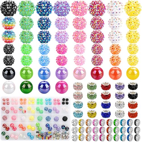 Funtopia Beads for Pens Keychains, 200pcs Bubblegum Focal Beads for Beadable Pens, 12mm 16mm 20mm Rainbow Acrylic Chunky Beads with Rhinestone Rondelle Spacer Bead for DIY Craft Making Supplies - color: #3 Multi Type, size: 12mm, 16mm, 20mm