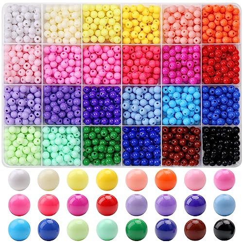 1440Pcs 6mm Candy Color Acrylic Round Beads, 24 Colors Assorted Plastic Bubble Gum Beads with Hole Loose Beads Bulk for Bracelets Necklace Jewelry Making DIY Crafts - color: Candy Acrylic Beads - 6MM