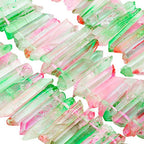 rockcloud Natural Rock Crystal Points Titanium Coated Clear Quartz Sticks Spikes Top Drilled 15 inch Strand,Pink&Green - color: #31-Pink&Green