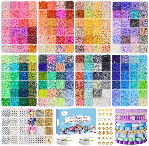 Redtwo 28000 Pcs Clay Beads Bracelet Making Kit, 192 Colors 9 Boxes Flat Polymer Heishi Beads Set for Friendship Jewelry Making with Pendant Charms Crafts Gifts for Girls Ages 6-12 Kids Adults - color: 192 Color 28000pcs
