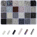 ZHIYUXI 7500Pcs Black Glass Seed Beads Kit for Jewelry Making with Bugle Tube Bead 24 Colors Waist Embroidery Beads for DIY Bracelet Necklace Making Craft Beading Kit - color: F-Black
