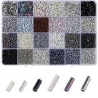 ZHIYUXI 7500Pcs Black Glass Seed Beads Kit for Jewelry Making with Bugle Tube Bead 24 Colors Waist Embroidery Beads for DIY Bracelet Necklace Making Craft Beading Kit - color: F-Black