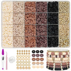 MIIIM Coffee Brown Clay Beads Kit for Bracelets Making, Heishi Beads for Friendship Bracelet, Clay Charms and Gold Spacers for Jewelry Making, Crafts, Concert, Raves, Gifts - color: Coffee Brown