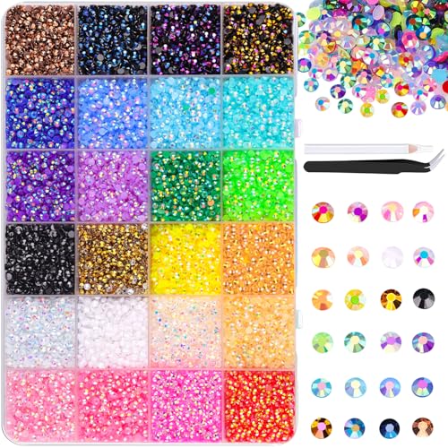 32000Pcs Resin Rhinestones for Crafting with Tweezers, Mixed-Color 3mm Non Hotfix Flatback Gems, Bedazzling Crystal for DIY Crafts Clothing Tumblers Mugs Shoes Fabric Decor Nail Art Makeup - color: Jelly Multicolored 3mm, size: Large Pack