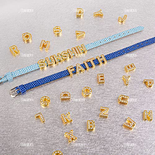 AUEAR, 104 Pack Gold A-Z 8mm Full Rhinestone Slide Charms Crystal Alphabet Letter Alloy for Bracelets Necklace Wristbands DIY Jewelry Making - color: Gold, size: 104 Pack